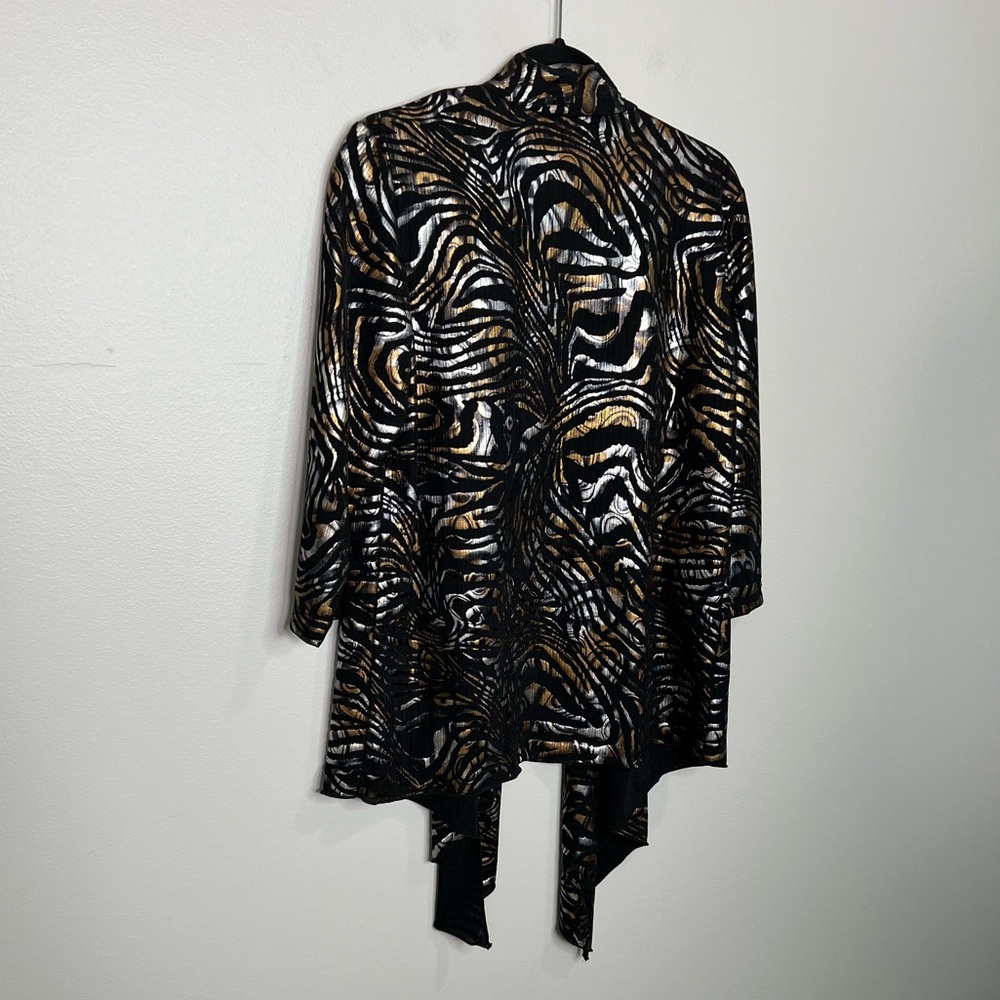 CHICO'S Glam Metallic Gold Silver and Black Open Front Cardigan Layer size 1 - Picture 3 of 10